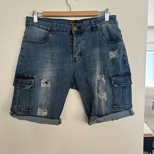 Men's Casual Blue Denim Cargo Shorts